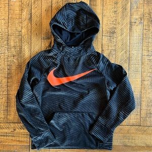 Nike Dri Fit Boys Size Medium Sweatshirt Orange Swoop Youth Black and White